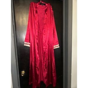 California Dynasty Red Satin Kimono Robe Lounge Gown vintage  Boudoir Glam Size